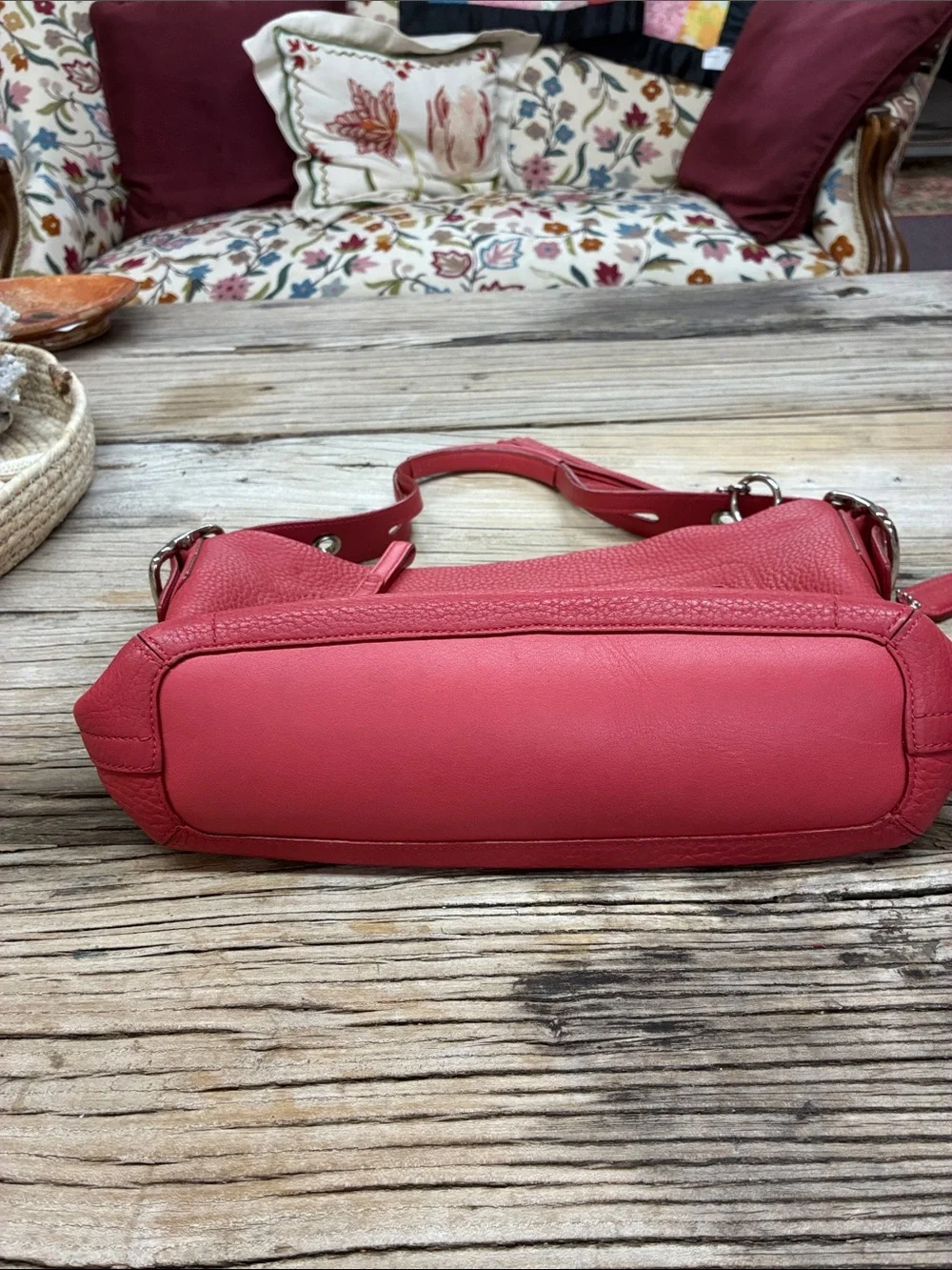Authentic Coach East West Duffle Shoulder Bag Pink Pebbled Leather